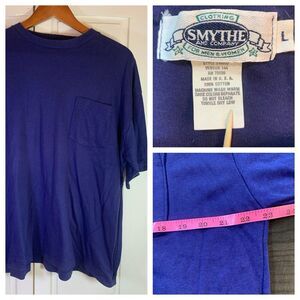 90s Smythe T Shirt Large Blue Made in USA‎ Vintage Plain Basic Classic Pocket